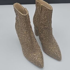 Elegant Gold Embellished Women's Ankle Boots